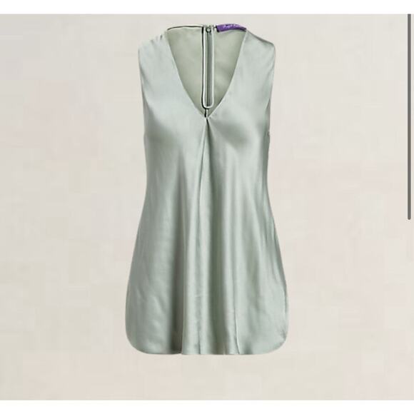 Ralph Lauren Collection Purple Label Satin Blouse Green Sleeveless Dress Top 10 - Picture 4 of 8